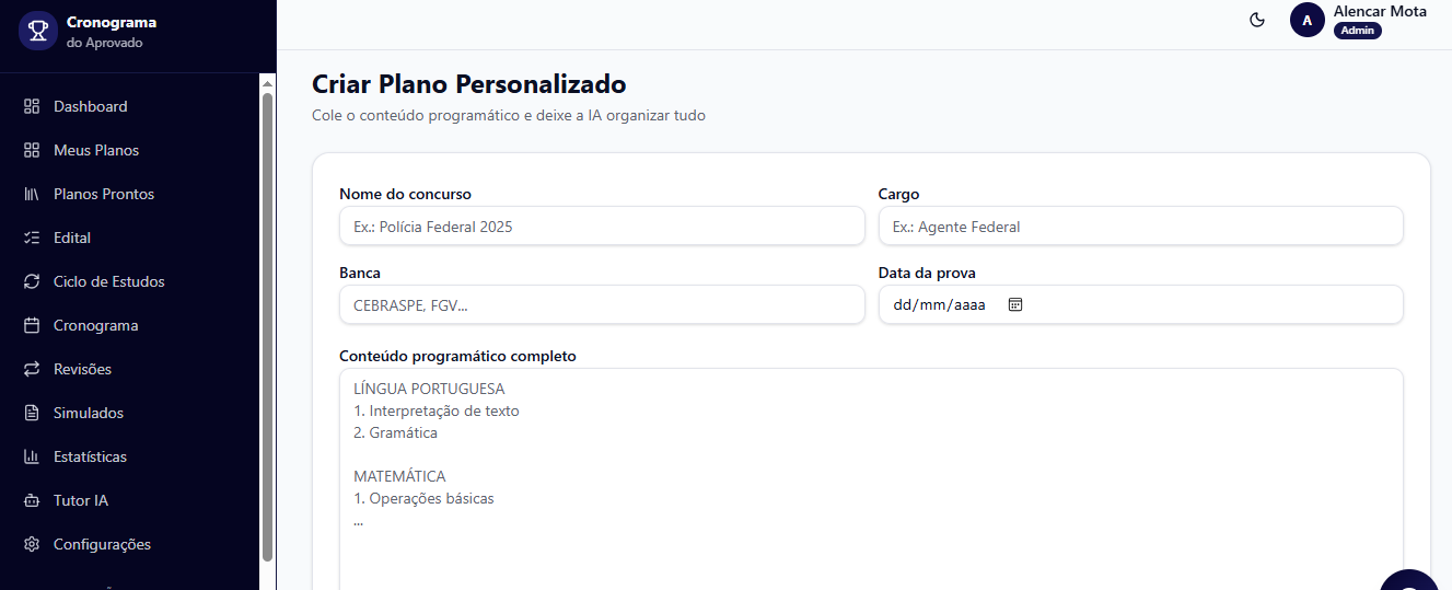 Criar Plano com IA